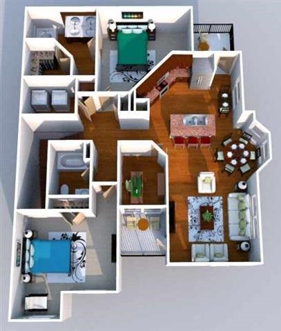 Floor plan for 2 beds, 2 baths, 1425 sqft